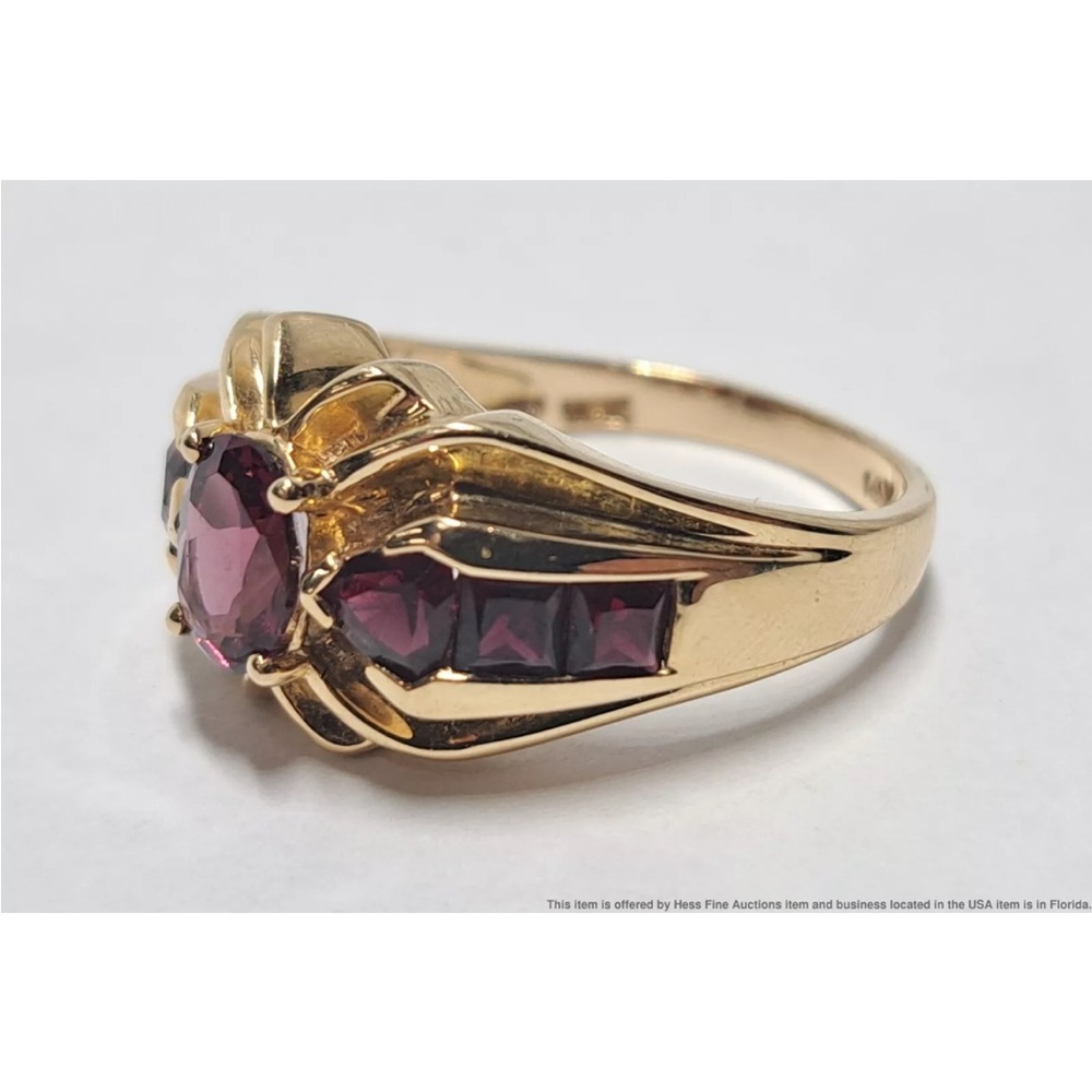 14K Solid Yellow Gold Stamped Garnet Size 8 Vintage Ting